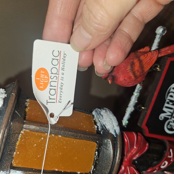 Transpac Festive Resin Light Up Merry Christmas Cardinal Lamp Post - Picture 6 of 9